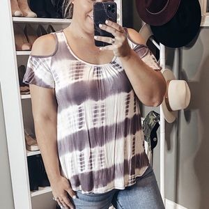 Cold Shoulder Tie Dye Shirt - Grey - Medium